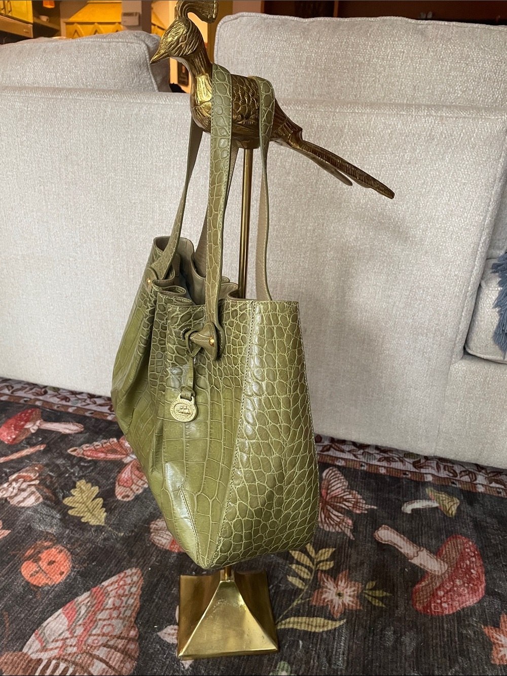 BRAHMIN Green Faux Croc Bag Purse Hobo One Callout Gorgeous Can Attach Crossbody - Picture 4 of 14